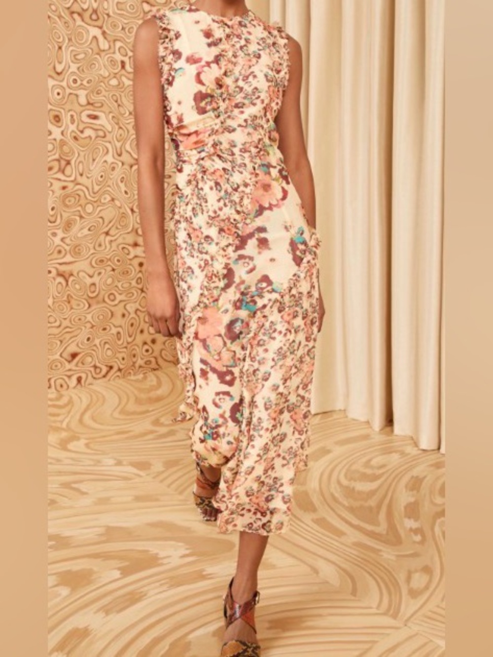 Ulla Johnson Avrelie Floral Print Dress in camellia Teal & Rust Accent (Size 16)